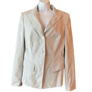 LAUREL Ticking Stripe Two Button Blazer Jacket Blue‎ Ivory Size 8 Career Wear